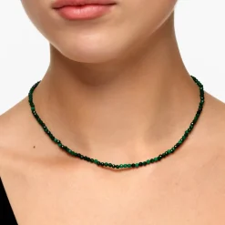 Online Micro Malachite Bead Necklace in Gold Gifts For Him | Natural Gemstones