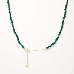 Online Micro Malachite Bead Necklace in Gold Gifts For Him | Natural Gemstones