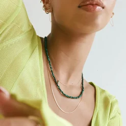 Online Micro Malachite Bead Necklace in Gold Gifts For Him | Natural Gemstones