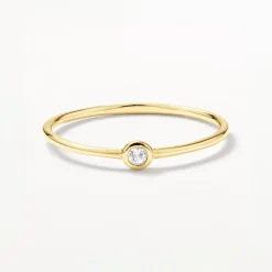 Discount Micro White Topaz Round Bezel Ring in 10k Gold Natural Gemstones | Rings