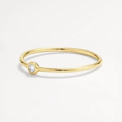 Discount Micro White Topaz Round Bezel Ring in 10k Gold Natural Gemstones | Rings