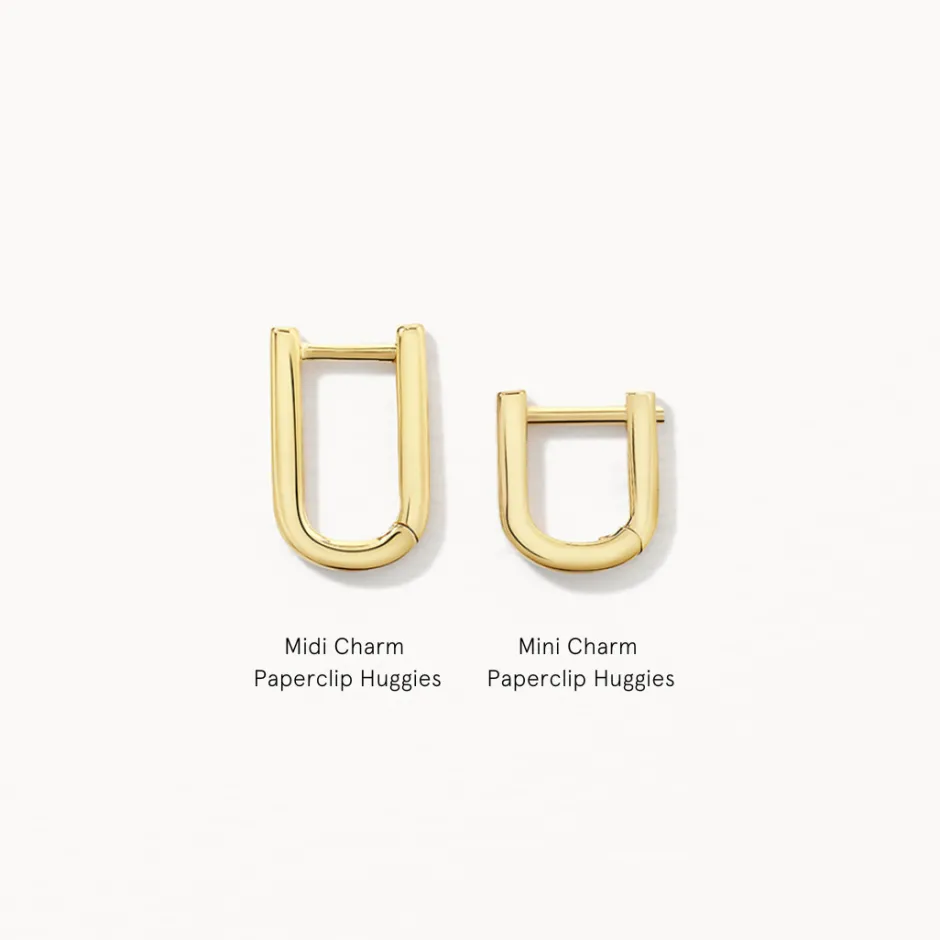 Discount Midi Charm Paperclip Huggie Earrings in 10k Gold Gifts For Her | 10k Gold