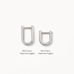Best Midi Charm Paperclip Huggie Earrings in Silver Gifts For Her | 925 Sterling Silver