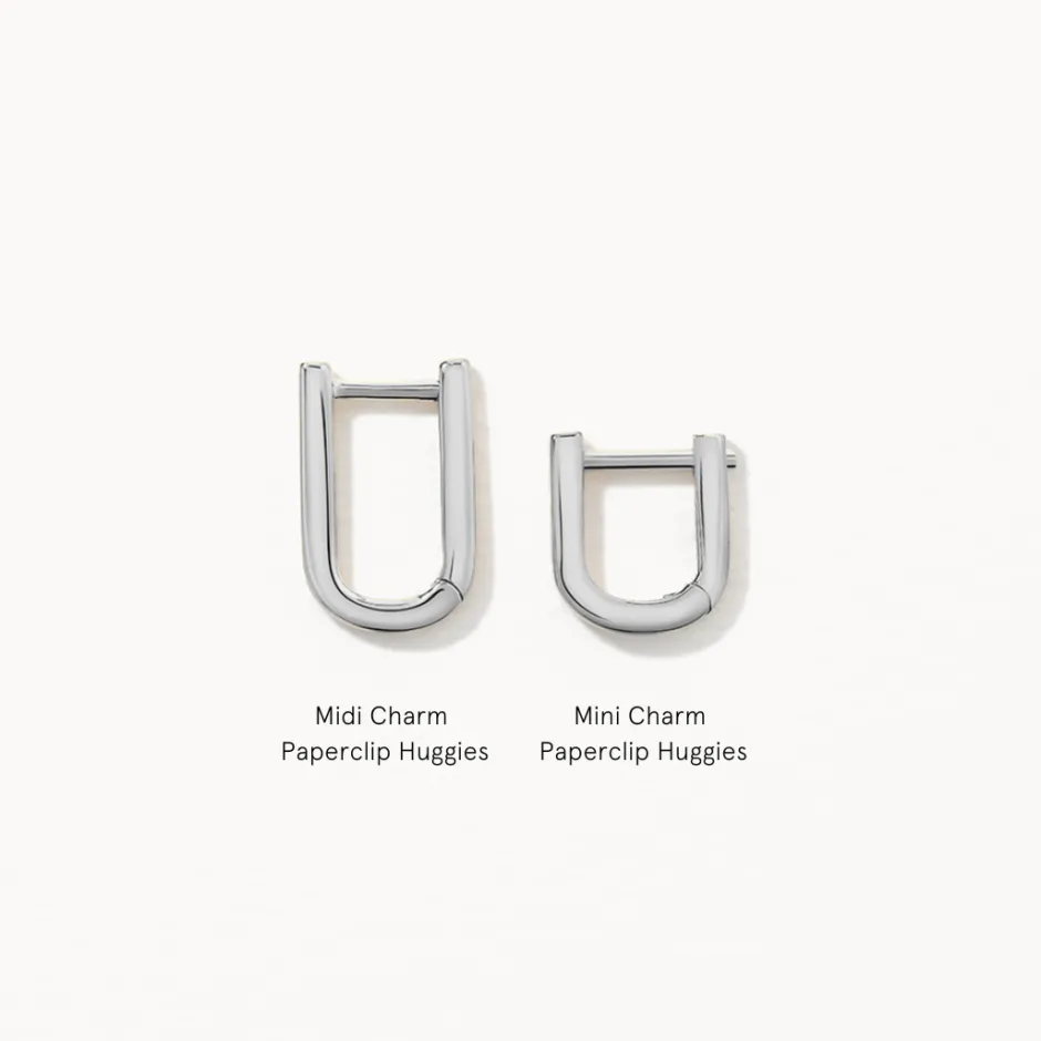 Best Midi Charm Paperclip Huggie Earrings in Silver Gifts For Her | 925 Sterling Silver