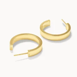 Online Midi Flat Hoop Earrings in Gold 18k Fine Gold Plated | Earrings