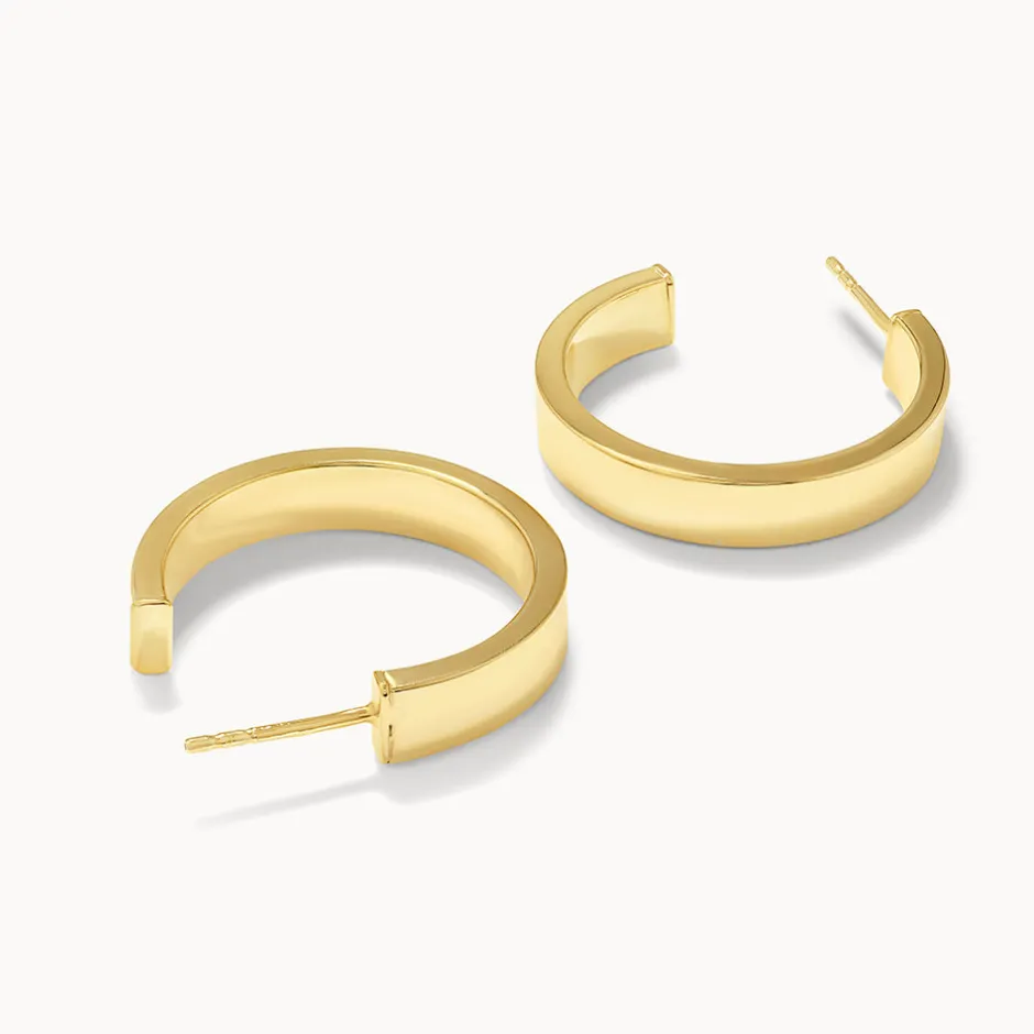 Online Midi Flat Hoop Earrings in Gold 18k Fine Gold Plated | Earrings