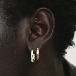Hot Midi Square Edge Hoops in Silver 925 Sterling Silver | Earrings
