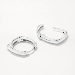 Hot Midi Square Edge Hoops in Silver 925 Sterling Silver | Earrings