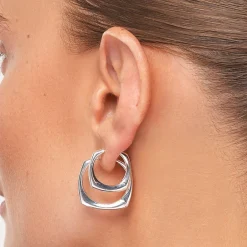 Hot Midi Square Edge Hoops in Silver 925 Sterling Silver | Earrings
