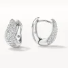 New Midi White Topaz Pave Wave Dome Huggies in Silver Natural Gemstones | 925 Sterling Silver