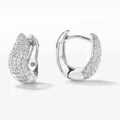 New Midi White Topaz Pave Wave Dome Huggies in Silver Natural Gemstones | 925 Sterling Silver