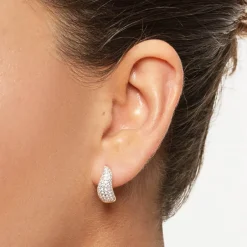 Fashion Midi White Topaz Pave Wave Huggies Dome in Gold Best Selling Gifts | Natural Gemstones