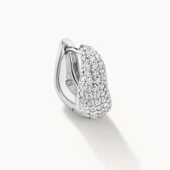 New Midi White Topaz Pave Wave Dome Huggies in Silver Natural Gemstones | 925 Sterling Silver