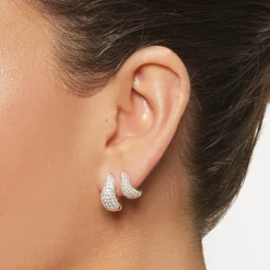 Fashion Midi White Topaz Pave Wave Huggies Dome in Gold Best Selling Gifts | Natural Gemstones