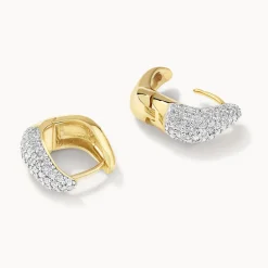 Fashion Midi White Topaz Pave Wave Huggies Dome in Gold Best Selling Gifts | Natural Gemstones