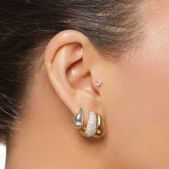 Fashion Midi White Topaz Pave Wave Huggies Dome in Gold Best Selling Gifts | Natural Gemstones