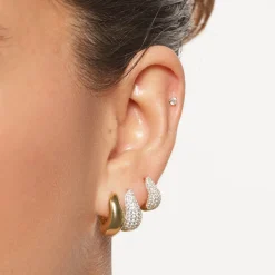 Fashion Midi White Topaz Pave Wave Huggies Dome in Gold Best Selling Gifts | Natural Gemstones