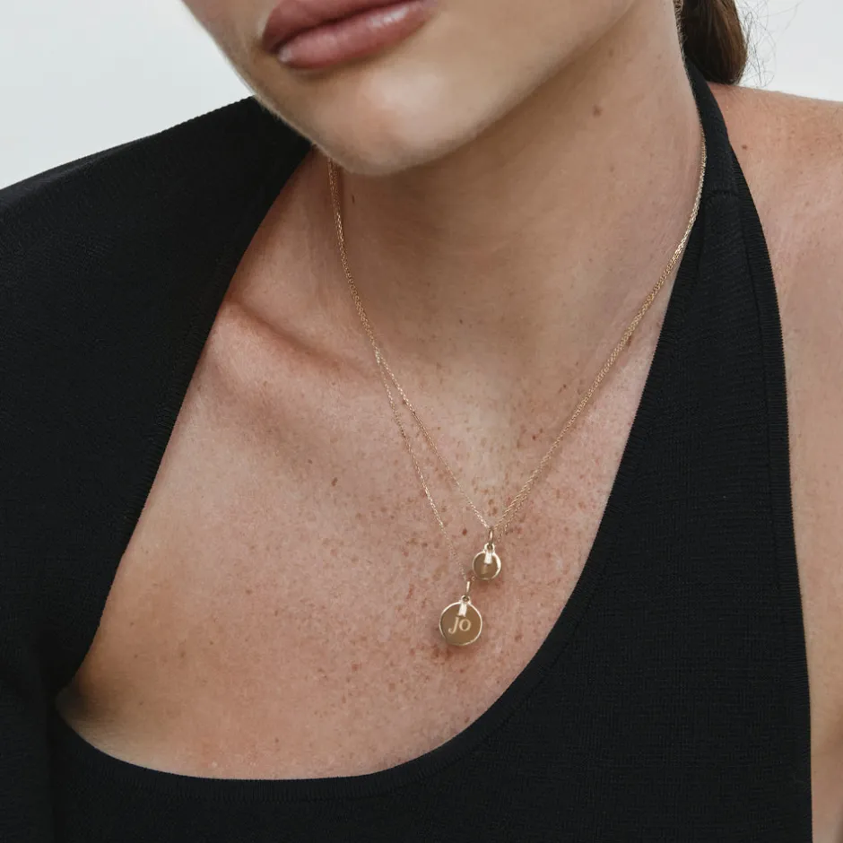 Fashion Mini Engravable Disc Laboratory-Grown Diamond Baguette Necklace in 10k Gold Best Selling Gifts | Gifts For Her