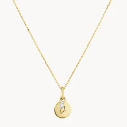 Fashion Mini Engravable Disc Laboratory-Grown Diamond Baguette Necklace in 10k Gold Best Selling Gifts | Gifts For Her