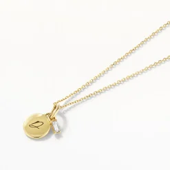 Fashion Mini Engravable Disc Laboratory-Grown Diamond Baguette Necklace in 10k Gold Best Selling Gifts | Gifts For Her