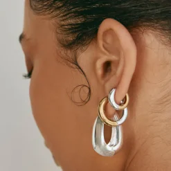 Hot Mini Mixed Metal Reversible Hoop Earring in Gold 18k Fine Gold Plated | Earrings