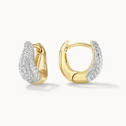 Online Mini White Topaz Pave Wave Dome Huggies in Gold Natural Gemstones | 18k Fine Gold Plated