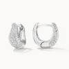 Best Mini White Topaz Pave Wave Dome Huggies in Silver Birthstone Jewellery | Natural Gemstones