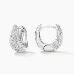 Best Mini White Topaz Pave Wave Dome Huggies in Silver Birthstone Jewellery | Natural Gemstones
