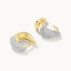 Online Mini White Topaz Pave Wave Dome Huggies in Gold Natural Gemstones | 18k Fine Gold Plated