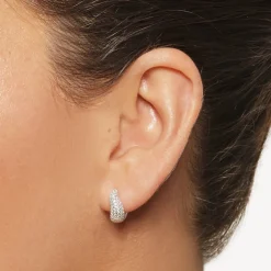 Best Mini White Topaz Pave Wave Dome Huggies in Silver Birthstone Jewellery | Natural Gemstones