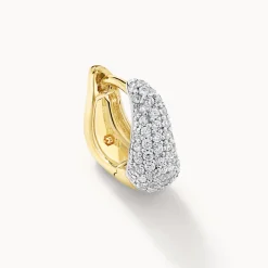 Online Mini White Topaz Pave Wave Dome Huggies in Gold Natural Gemstones | 18k Fine Gold Plated