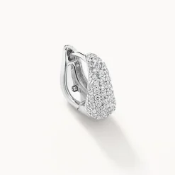 Best Mini White Topaz Pave Wave Dome Huggies in Silver Birthstone Jewellery | Natural Gemstones