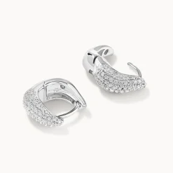 Best Mini White Topaz Pave Wave Dome Huggies in Silver Birthstone Jewellery | Natural Gemstones