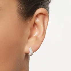 Best Mini White Topaz Pave Wave Dome Huggies in Silver Birthstone Jewellery | Natural Gemstones