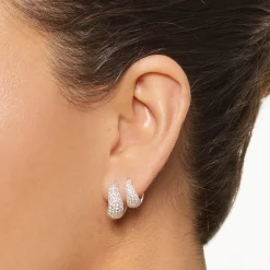 Best Mini White Topaz Pave Wave Dome Huggies in Silver Birthstone Jewellery | Natural Gemstones
