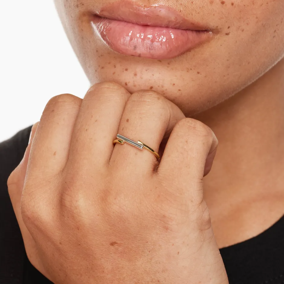 New Mixed Metal Bar Ring in Gold 18k Fine Gold Plated | Rings