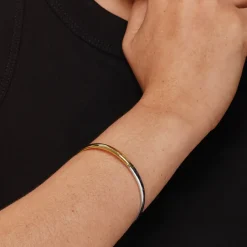 Clearance Mixed Metal Polished Plain Bangle in Gold 18k Fine Gold Plated | Bracelets & Bangles