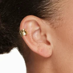 Discount Organic Hammered Ear Cuff in Gold 18k Fine Gold Plated | Earrings