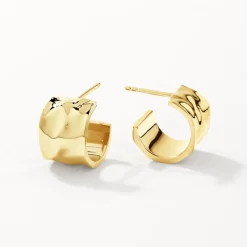 Online Organic Hammered Hoop Earrings in Gold 18k Fine Gold Plated | Earrings