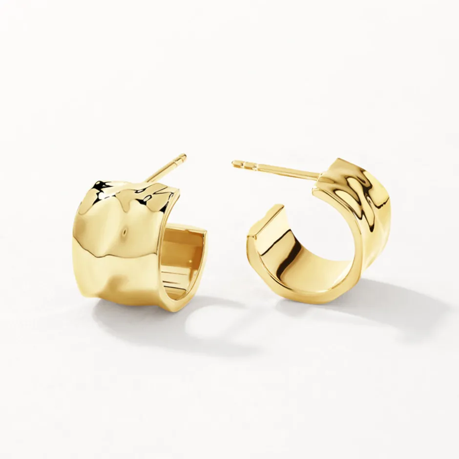 Online Organic Hammered Hoop Earrings in Gold 18k Fine Gold Plated | Earrings