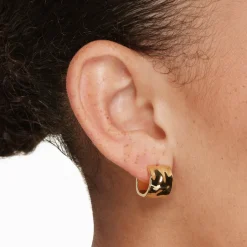 Online Organic Hammered Hoop Earrings in Gold 18k Fine Gold Plated | Earrings