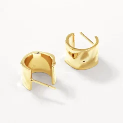 Online Organic Hammered Hoop Earrings in Gold 18k Fine Gold Plated | Earrings