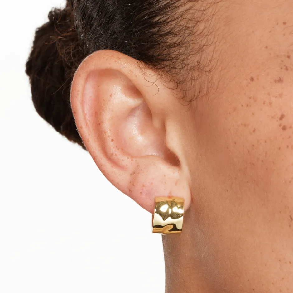 Online Organic Hammered Hoop Earrings in Gold 18k Fine Gold Plated | Earrings