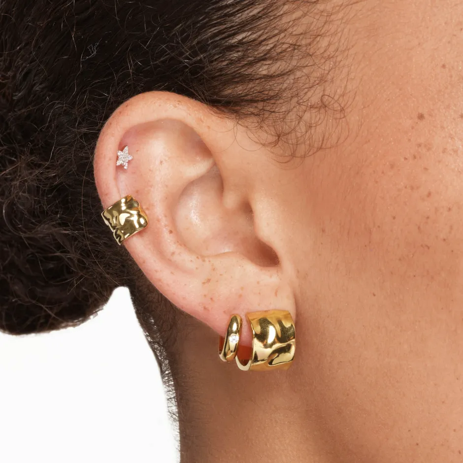 Online Organic Hammered Hoop Earrings in Gold 18k Fine Gold Plated | Earrings