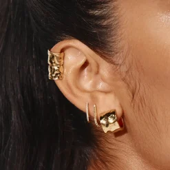 Online Organic Hammered Hoop Earrings in Gold 18k Fine Gold Plated | Earrings