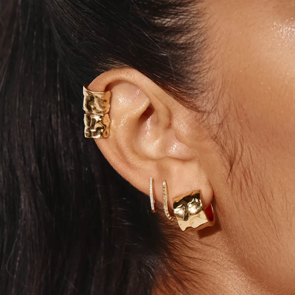 Online Organic Hammered Hoop Earrings in Gold 18k Fine Gold Plated | Earrings