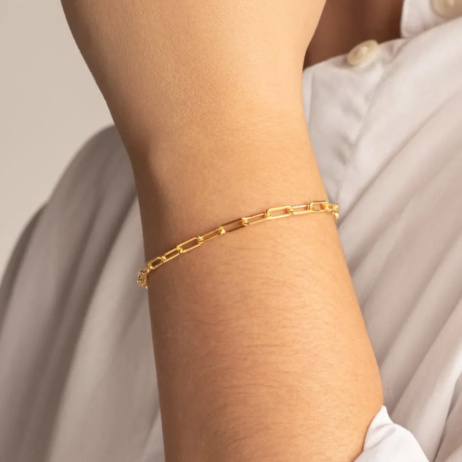 Discount Paperclip Chain Bracelet in Gold Gifts For Him | 18k Fine Gold Plated