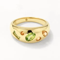 Hot Peridot Multi Gemstone Curve Gypsy Ring in Gold Gifts For Her | Birthstone Jewellery