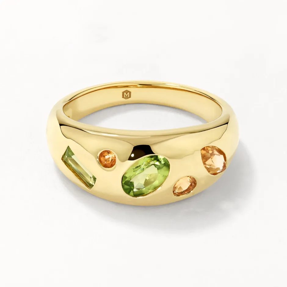 Hot Peridot Multi Gemstone Curve Gypsy Ring in Gold Gifts For Her | Birthstone Jewellery
