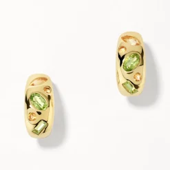 Sale Peridot Multi Gemstone Curve Huggies in Gold Gifts For Her | Birthstone Jewellery